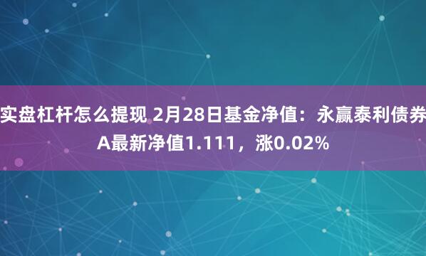 实盘杠杆怎么提现 2月28日基金净值：永赢泰利债券A最新净值1.111，涨0.02%