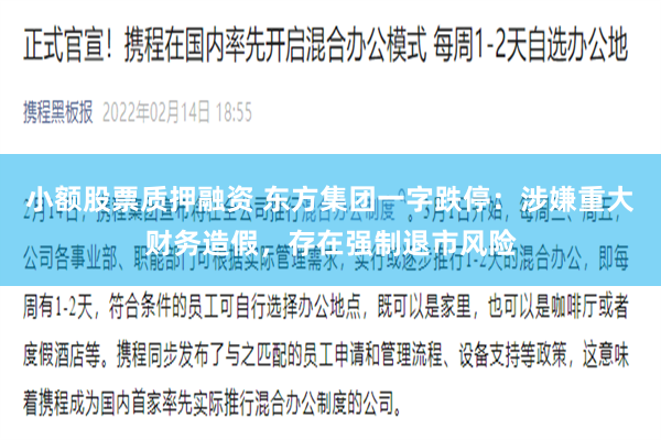 小额股票质押融资 东方集团一字跌停：涉嫌重大财务造假，存在强制退市风险